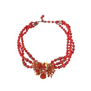 Miriam Haskell by Frank Hess 1940’s Red Coral Glass Beads Necklace